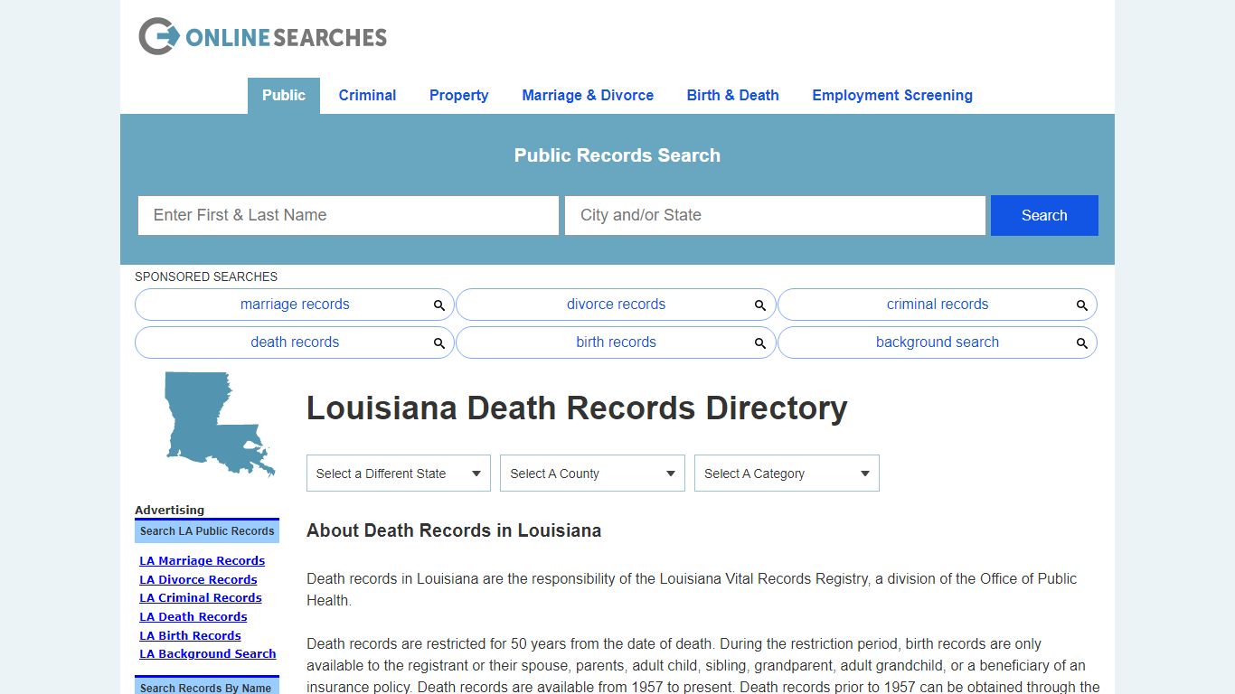 Louisiana Death Records Search Directory